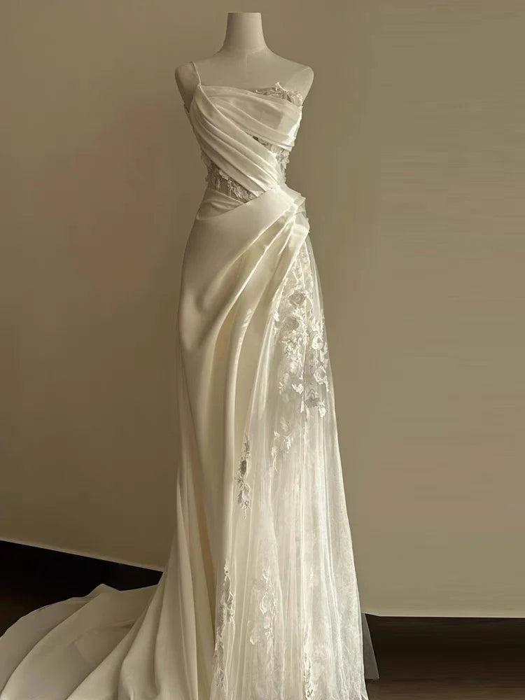 A Line One Shoulder Lace White formal dresses Bridesmaid Dresses evening gown Prom Dress